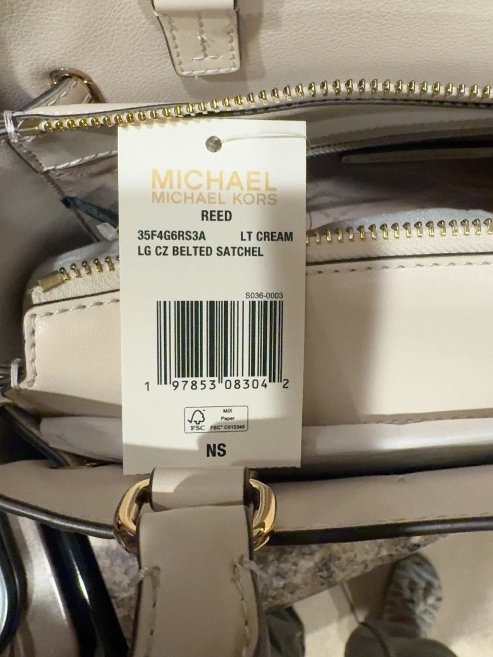 Michael Kors Cream Croc-Embossed Satchel with Gold Hardware
